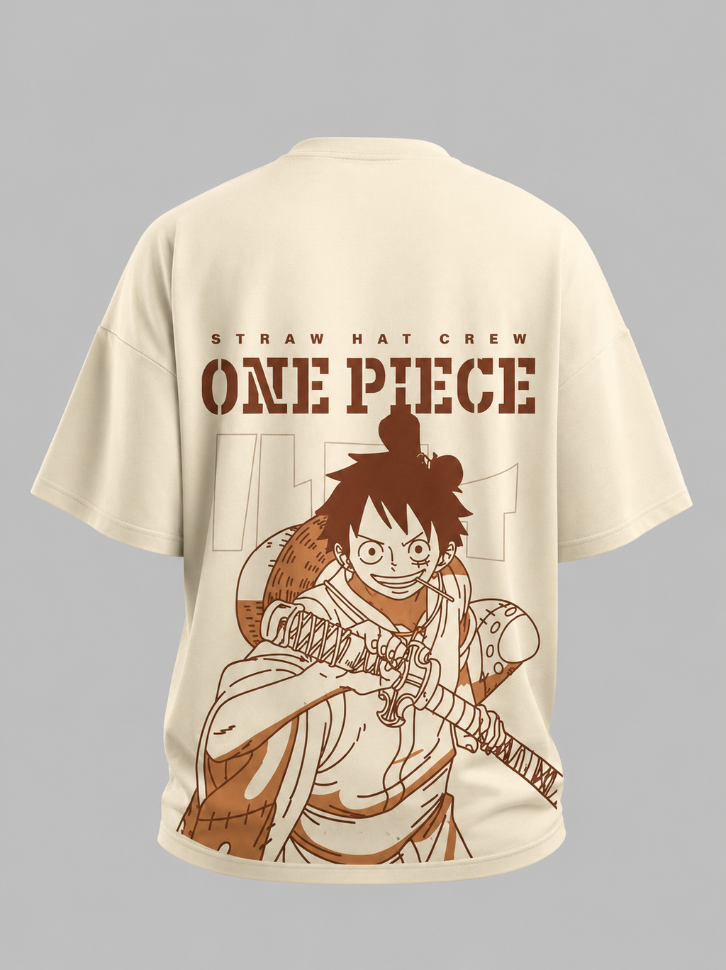 One Piece Luffy Oversized Anime Cotton T-Shirt (Cream)