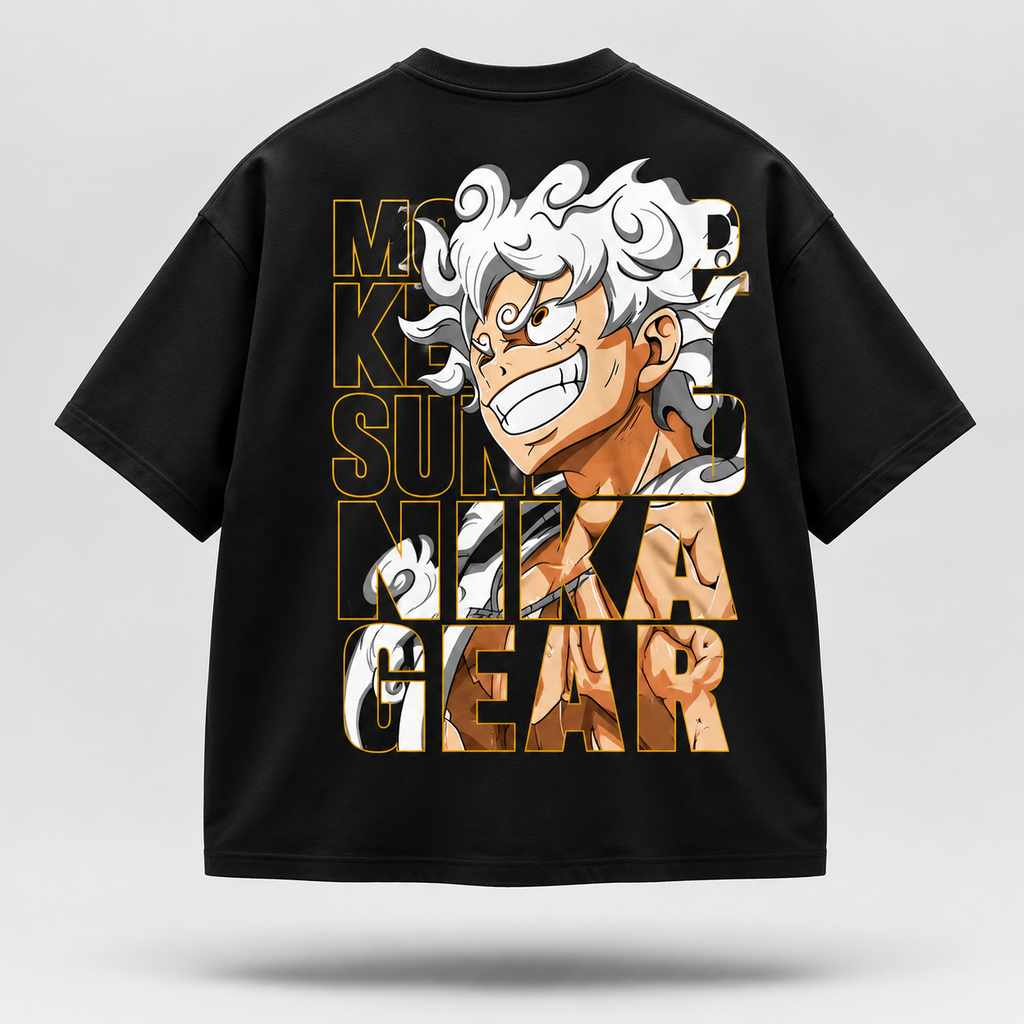 Monkey D Luffy Gear 5 Printed T-Shirt for Men | Black Cotton Casual Wear Tee | Anime Street Style