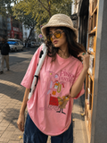 Pink Panther Oversized Graphic Printed T-Shirt for Women | Cotton | Drop Shoulder Streetwear Tee