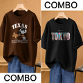 Women's Oversized Printed T-Shirt Combo Pack of 2 | Cotton Blend | Half Sleeve Loose Fit Casual Graphic Tees