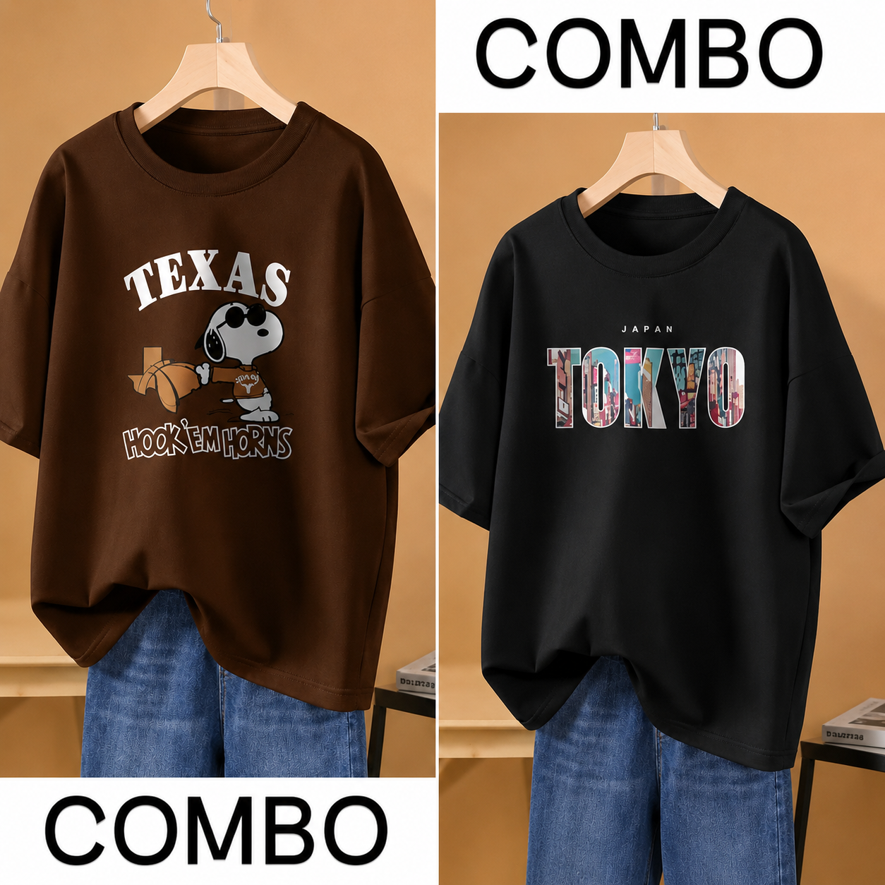 Women's Oversized Printed T-Shirt Combo Pack of 2 | Cotton Blend | Half Sleeve Loose Fit Casual Graphic Tees