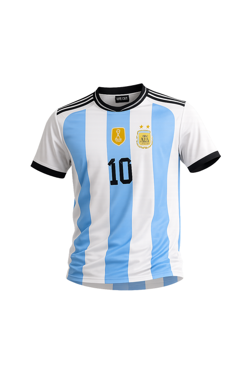 Argentina Inspired Messi No. 10 Football Jersey for Men | Premium Polyester | Breathable Sports T-Shirt | Sky Blue & White