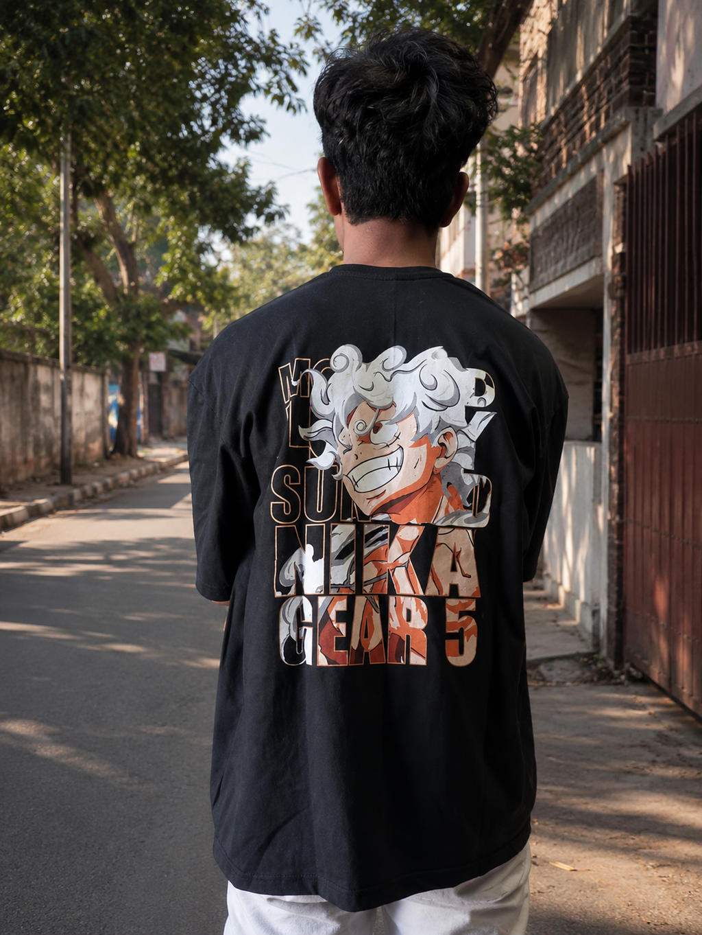 Monkey D Luffy Gear 5 Printed T-Shirt for Men | Black Cotton Casual Wear Tee | Anime Street Style